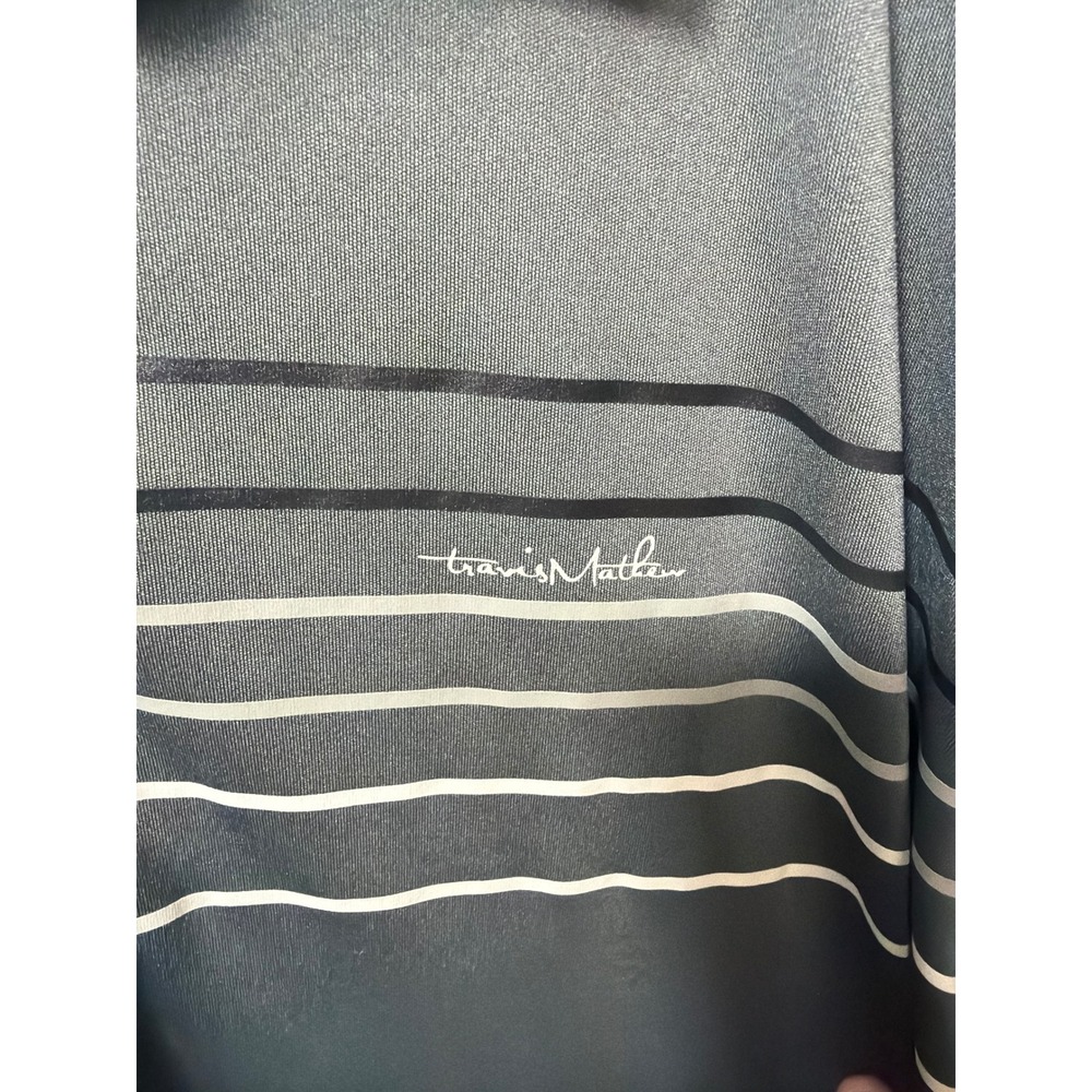 TravisMathew Men 3XL Charcoal Grey Striped Performance Golf Polo Shirt Short Slv - Picture 3 of 4